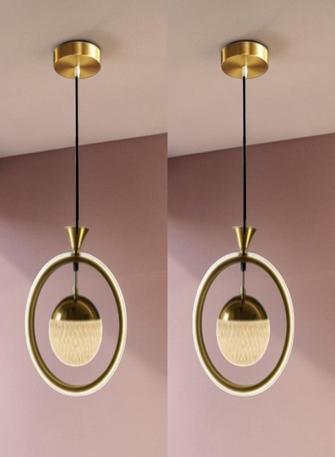 GreyWings Golden Hoop Hanging Light – Modern Rattan Shade Pendant Lamp 3 Colour Changing for Adjustable, Pack of 2 - Image 1