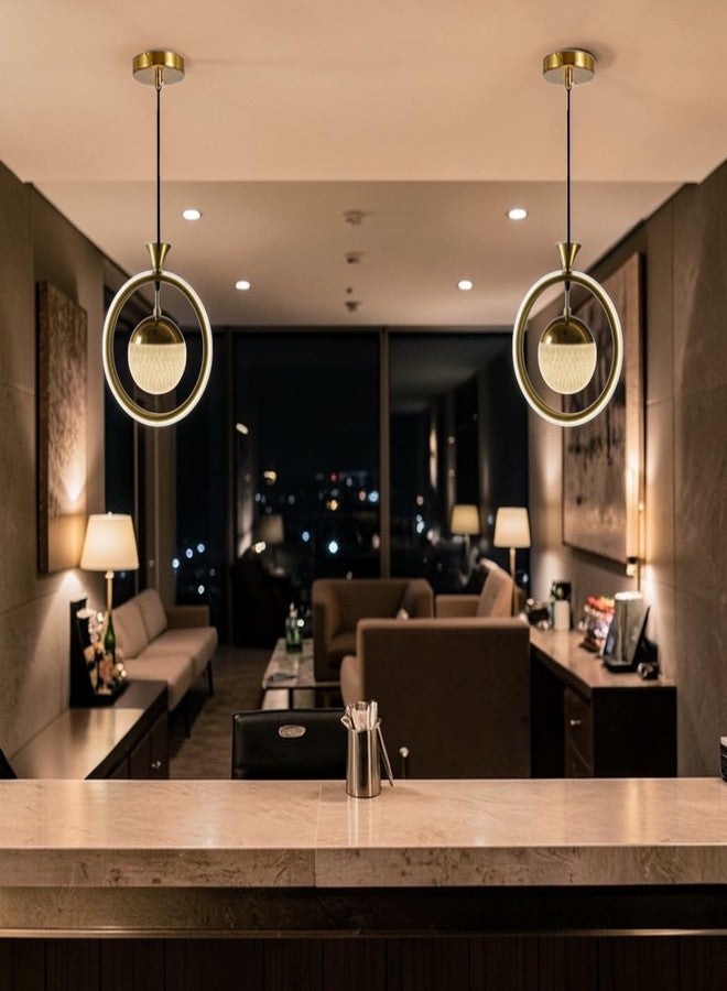 GreyWings Golden Hoop Hanging Light – Modern Rattan Shade Pendant Lamp 3 Colour Changing for Adjustable, Pack of 2 - Image 4