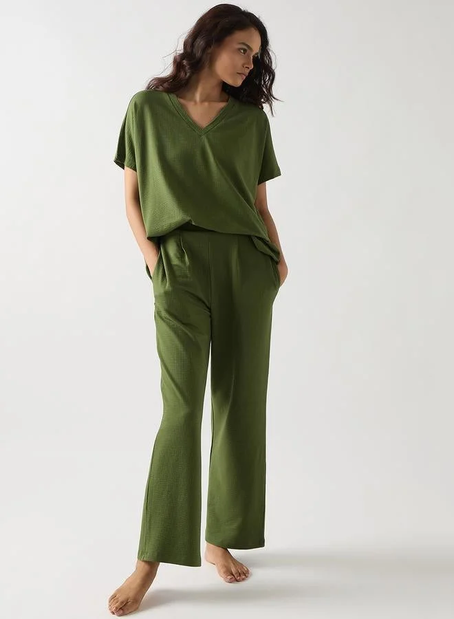 Femmella  Green Cotton Short Sleeve Knit T-Shirt for Women | Best Price UAE