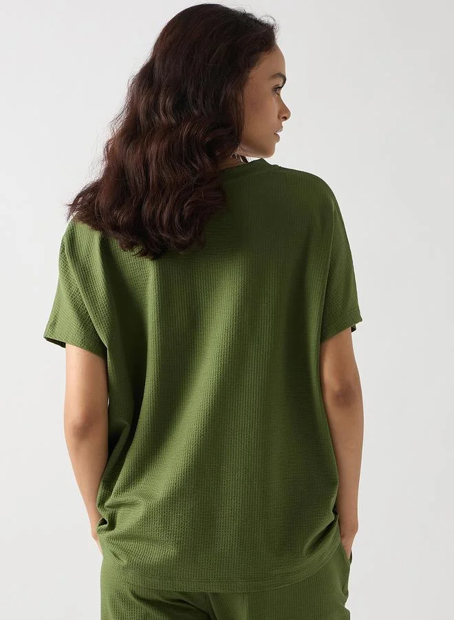 Femmella  Green Cotton Short Sleeve Knit T-Shirt for Women | Best Price UAE