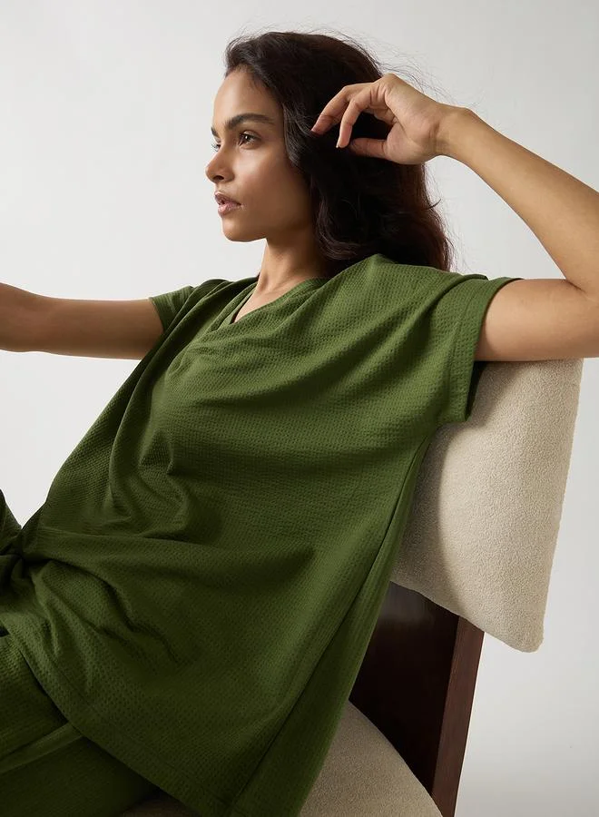 Femmella  Green Cotton Short Sleeve Knit T-Shirt for Women | Best Price UAE