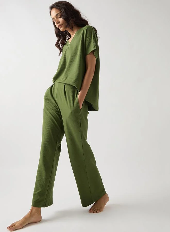 Femmella  Green Cotton Short Sleeve Knit T-Shirt for Women | Best Price UAE