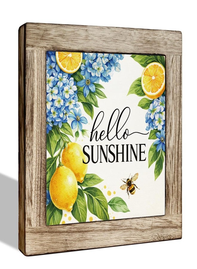 ZPPRJF Hello Sunshine Wooden Box Sign - Rustic Summer Decor with Lemon and Blue Hydrangea Design, Perfect for Tabletop, Kitchen, Desk, Porch, Beach House, Seasonal Home Decoration - Image 1