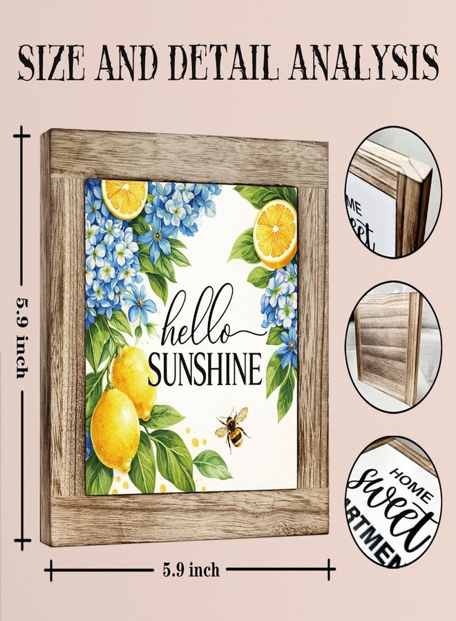 ZPPRJF Hello Sunshine Wooden Box Sign - Rustic Summer Decor with Lemon and Blue Hydrangea Design, Perfect for Tabletop, Kitchen, Desk, Porch, Beach House, Seasonal Home Decoration - Image 2