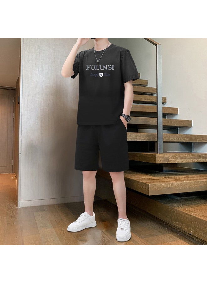 FOLUNSI Men's Summer Casual Outfit Thin Short Sleeve & Shorts Two-piece Set Comfortable Breathable Round Neck T-shirt Set - Image 2