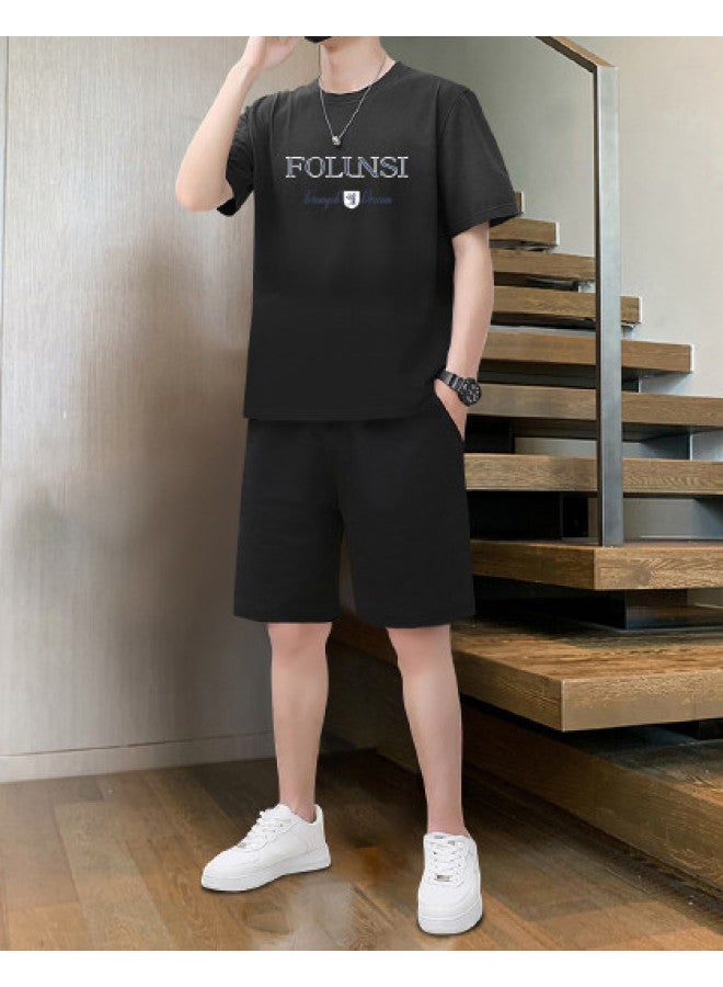FOLUNSI Men's Summer Casual Outfit Thin Short Sleeve & Shorts Two-piece Set Comfortable Breathable Round Neck T-shirt Set - Image 1