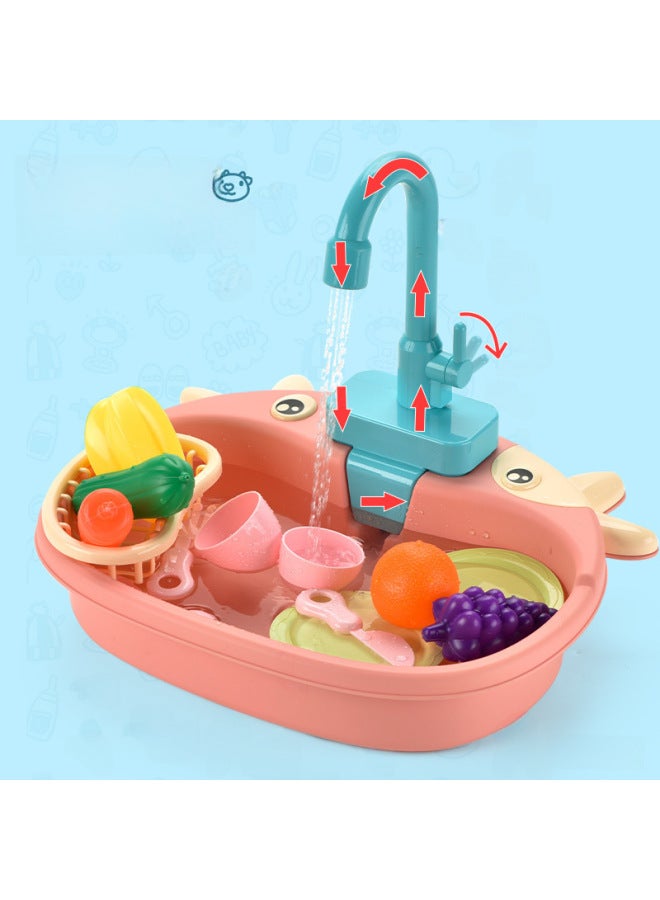 حوض غسيل خضروات على شكل ضفدع للأطفال، حوض غسيل الخضروات، دوران كهربائي، طاولة غسيل المياه، ألعاب تفاعلية - اللون: حوض غسيل ضفدع - وردي 【عبوة شحن】】 - Image 5