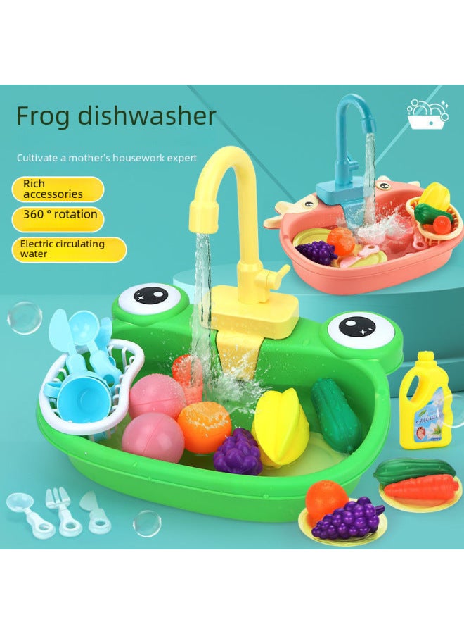 حوض غسيل خضروات على شكل ضفدع للأطفال، حوض غسيل الخضروات، دوران كهربائي، طاولة غسيل المياه، ألعاب تفاعلية - اللون: حوض غسيل ضفدع - وردي 【عبوة شحن】】 - Image 2