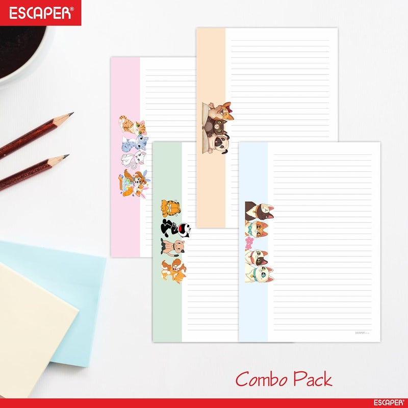 ESCAPER أوراق مصممة A4 – ورق كتابة 90 GSM – جانب واحد مسطر وجانب واحد فارغ – لمشاريع المدرسة، الواجبات، الاستخدام المكتبي والطباعة (تصميم كرتوني، 100 ورقة (25 لكل تصميم)) - Image 2