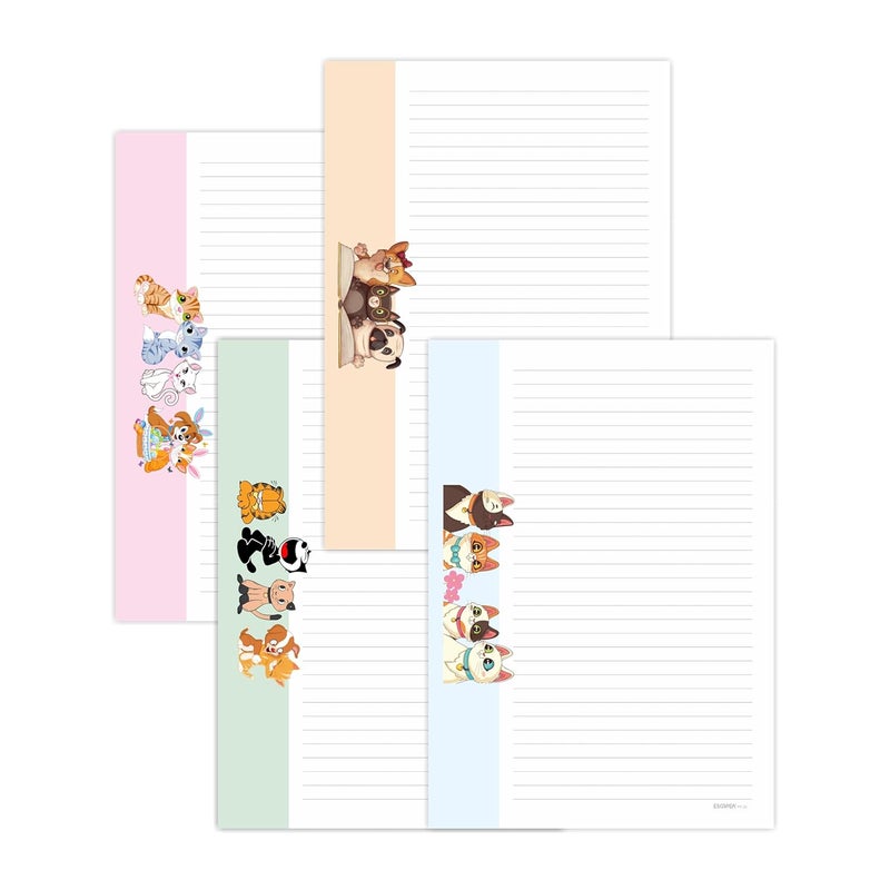 ESCAPER أوراق مصممة A4 – ورق كتابة 90 GSM – جانب واحد مسطر وجانب واحد فارغ – لمشاريع المدرسة، الواجبات، الاستخدام المكتبي والطباعة (تصميم كرتوني، 100 ورقة (25 لكل تصميم)) - Image 5