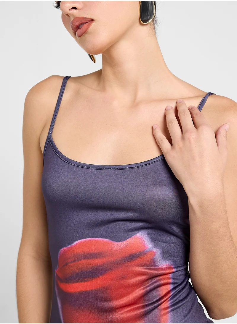 Ginger Strappy Rose Print Bodycon  Maxi Dress