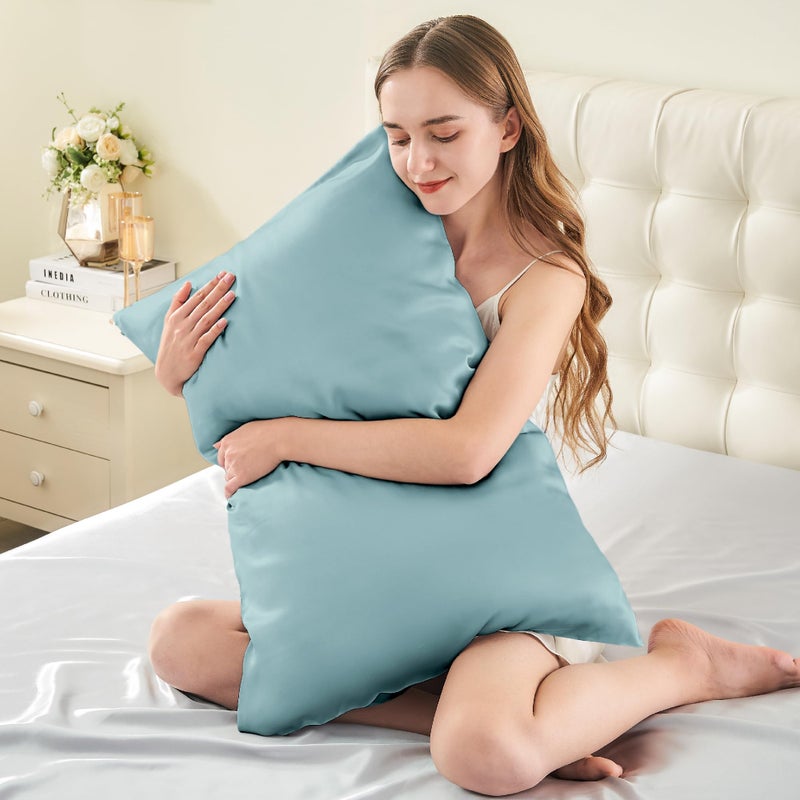 INFIIXSO Mulberry Silk Pillowcase for Hair and Skin  Silk Pillow Cases Standard Size with Hidden Zipper 20x26 Inches  Super Smooth and Soft Cooling Pillow Cases for Hot Sleepers(Haze Blue  1 Pack) - Image 3