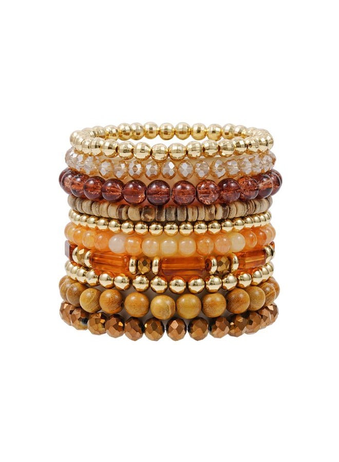 GOOJIDS Surfer Heishi Clay Bead Bracelets for Women Bohemian Stackable Gold Beaded Stretch Bracelets Elastic Layering Friendship Bracelets Set Boho Jewelry, Medium, Polymer clay, no gemstone - Image 1