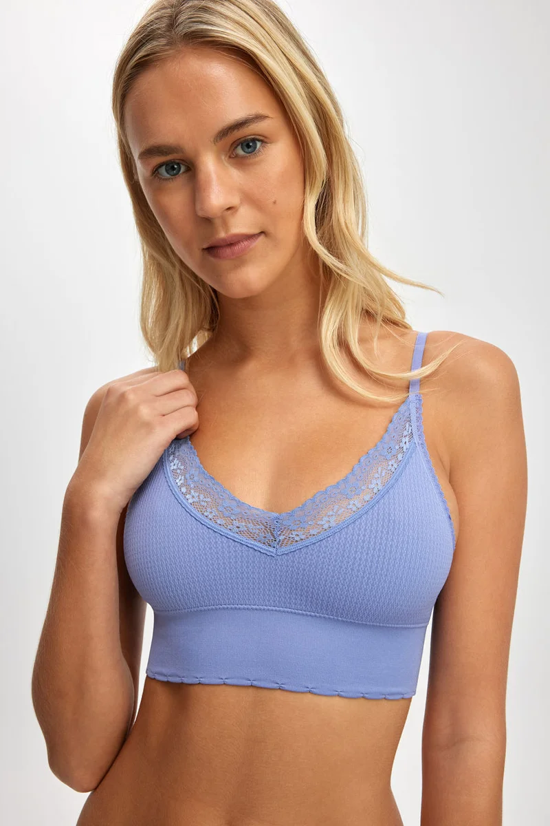 كوتون اون SEAMLESS LONGLINE LACE TRIM BRALETTE BRA