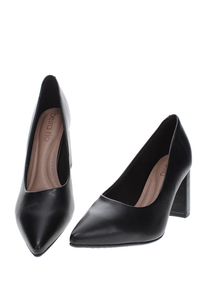 Beira Rio Solid Pointed Toe Block Heel Shoes - Image 2