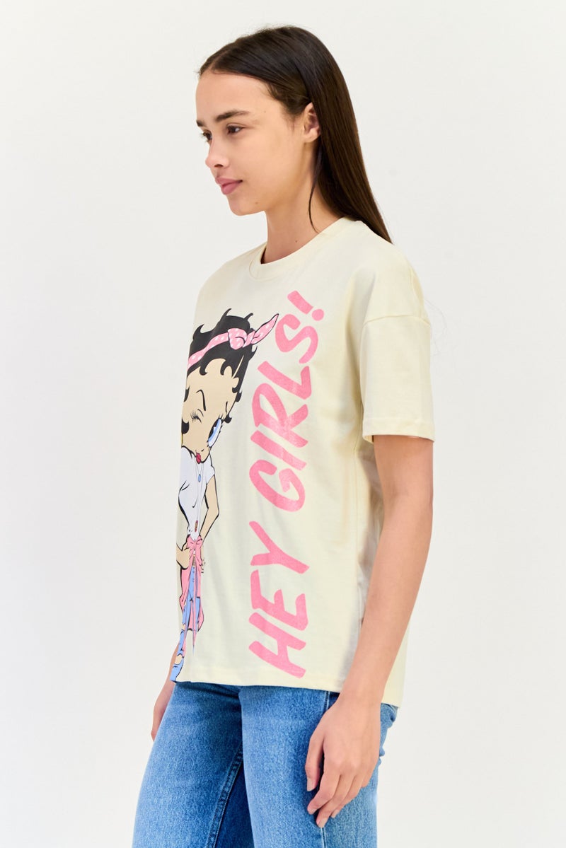 Fleischer Studios Women Crew Neck Short Sleeve Graphic Print T-Shirt, Beige - Image 4