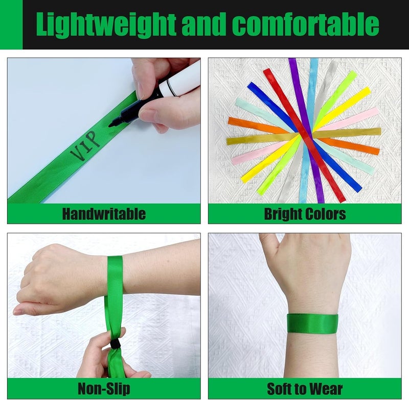 Comflora 100 Pcs Cloth Event Wristband, Disposable Wristbands for Events, Colored Wristbands Events,for Lightweight Concert,Club Entrance Wrist Strap Party Wristband Event (Color : Green1) - Image 3