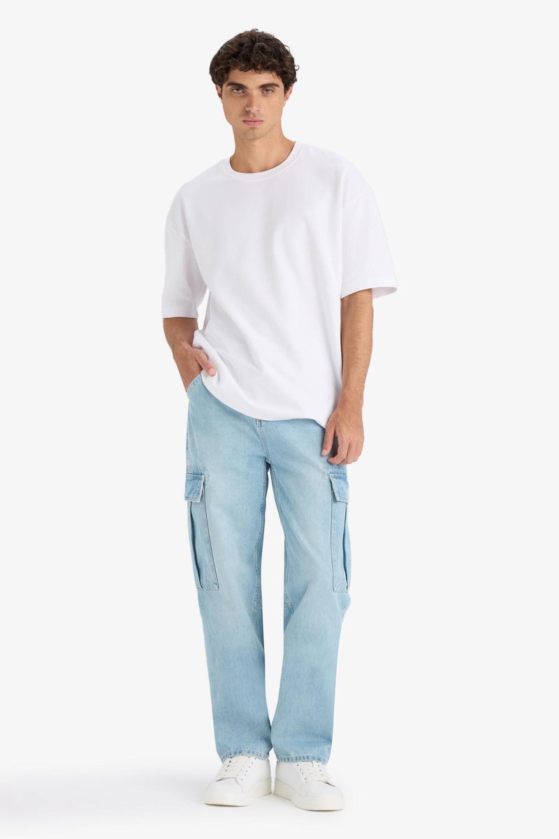 DeFacto Blue Man Relax Fit Regular Hem Denim Trousers Casual - Image 1