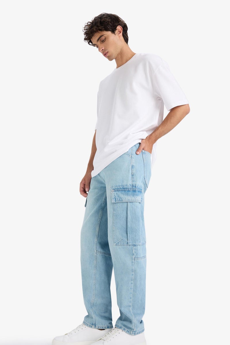 DeFacto Blue Man Relax Fit Regular Hem Denim Trousers Casual - Image 3