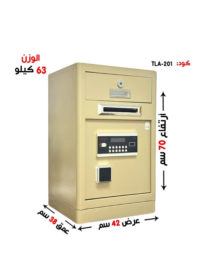 خزنة أمان رقمية فاخرة مقاومة للحريق مع لوحة أرقام إلكترونية وقفل ومفتاح مادي مقاس 70*42*38سم - Image 1