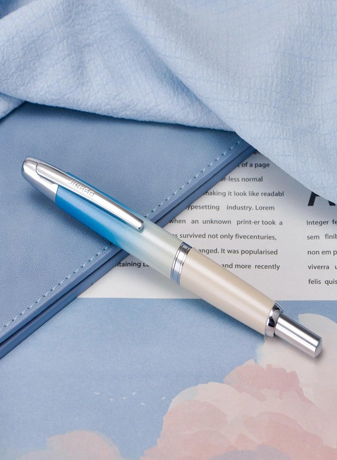 Wikult Jinhao 10 Press Fountain Pen with Box, Gradient Blue Retractable Fine Nib with Ink Converter Limited Edition Set (Silver Clip) - Image 4
