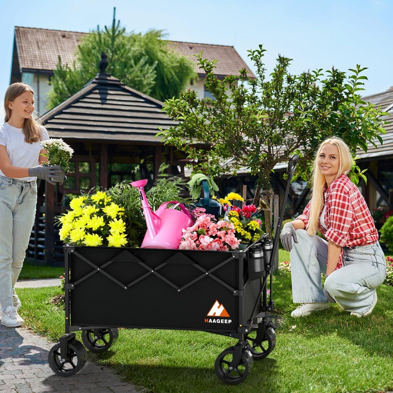 HAAGEEP Collapsible Wagon Cart with Wheels Foldable - Folding Utility Heavy Duty Wagons Carts for Grocery Sports Garden Shopping Camping Wheelbarrows (Black, 220L) - Image 4