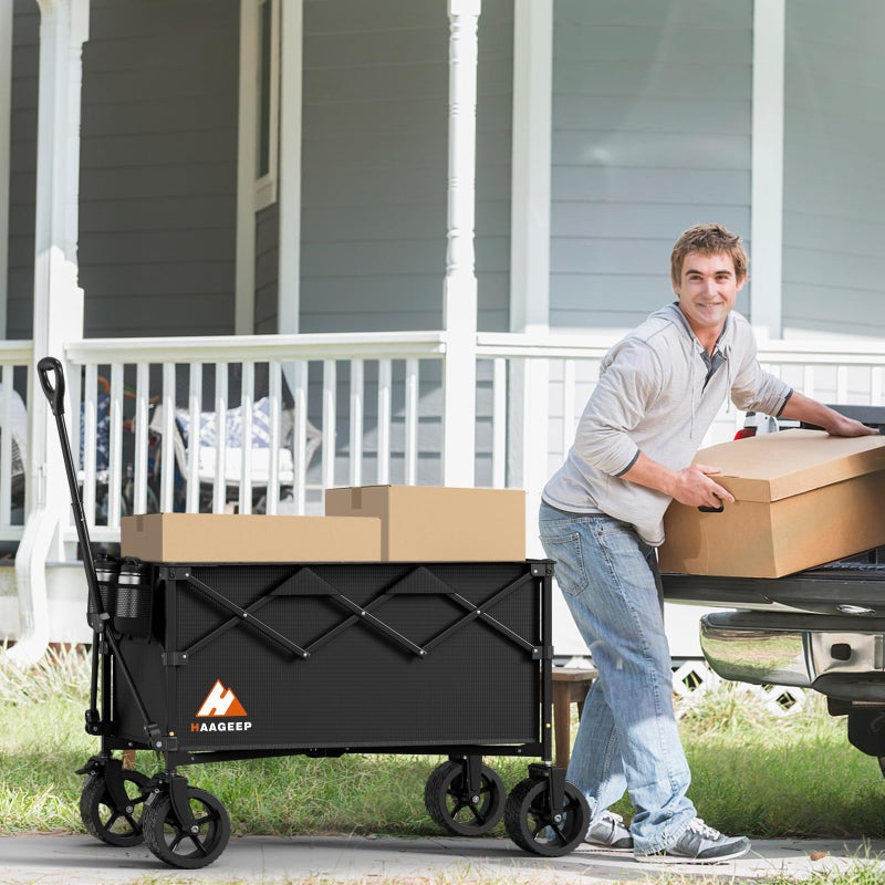 HAAGEEP Collapsible Wagon Cart with Wheels Foldable - Folding Utility Heavy Duty Wagons Carts for Grocery Sports Garden Shopping Camping Wheelbarrows (Black, 220L) - Image 2