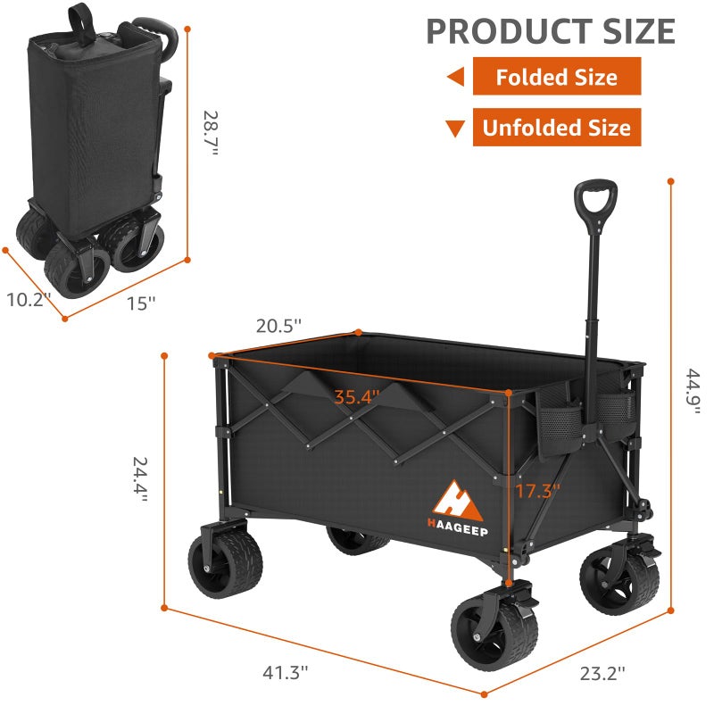 HAAGEEP Collapsible Wagon Cart with Wheels Foldable - Folding Utility Heavy Duty Wagons Carts for Grocery Sports Garden Shopping Camping Wheelbarrows (Black, 220L) - Image 5