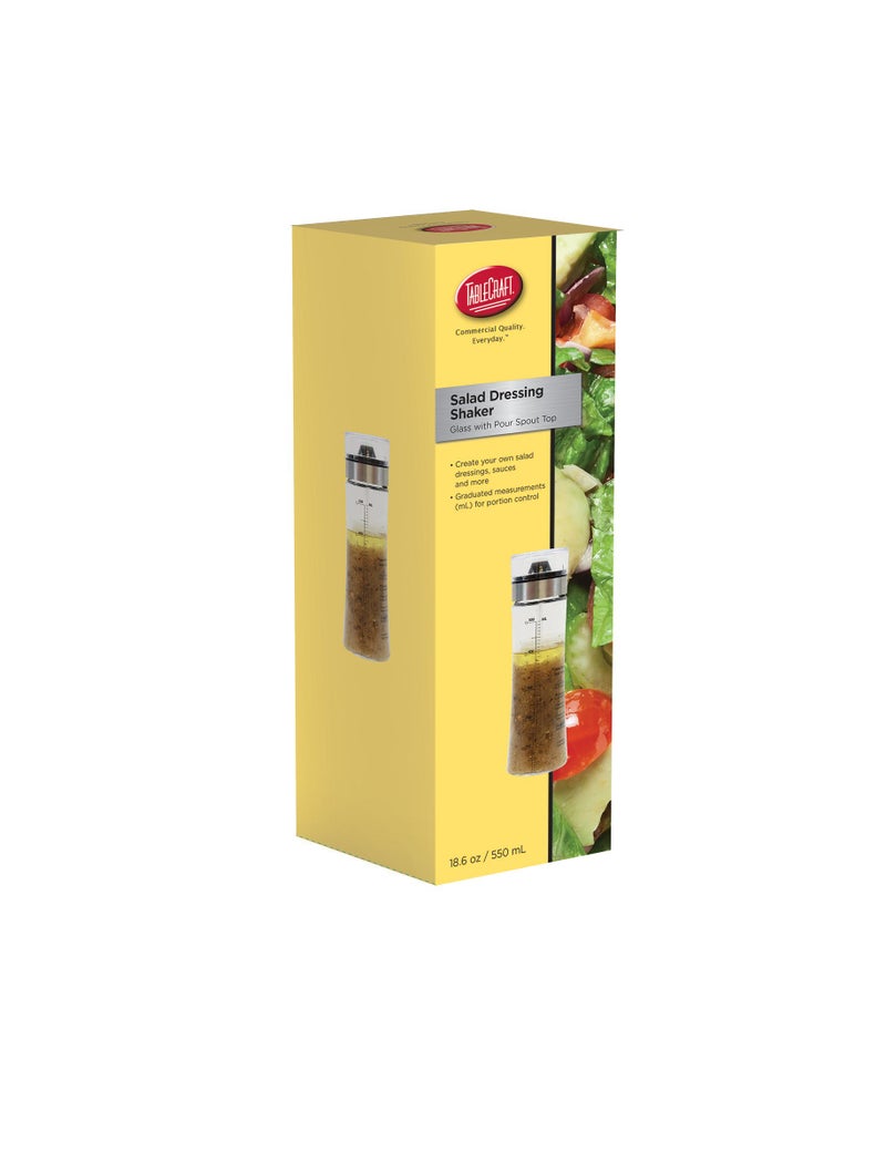 Tablecraft Salad Dressing Shaker, Glass with Plastic & Metal Pour Spout Top, Clear - Image 2