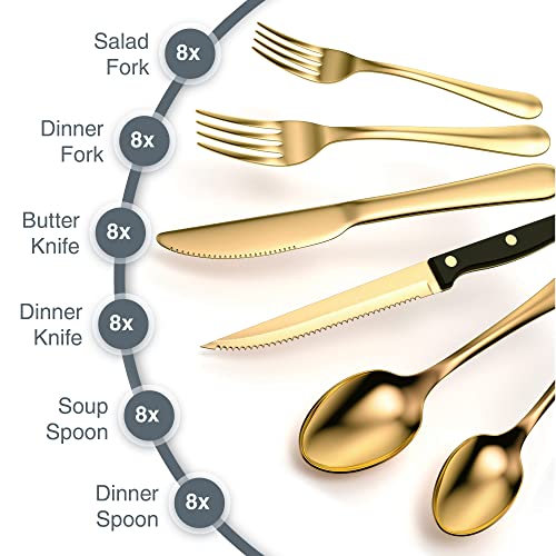 Tribal Cooking 49 Piece Gold Silverware Set - Service for 8 - Stainless Steel Gold Flatware serving set - Cutlery Set - Knives, Fork, and Spoon - Dishwasher Safe - Stunning Polished Finish - Image 5