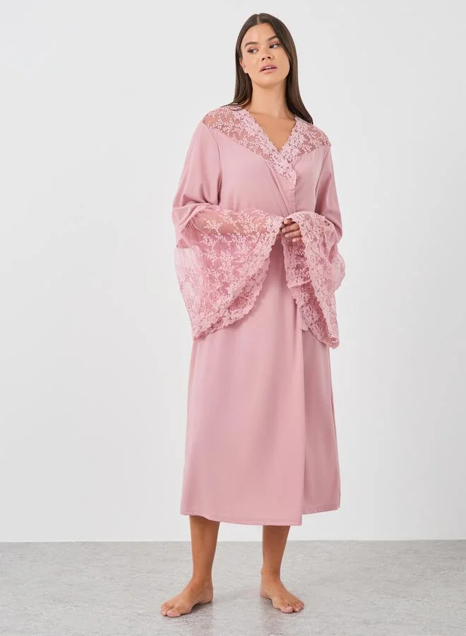 ستايلي Styli Lace Insert Long Sleeve Robe