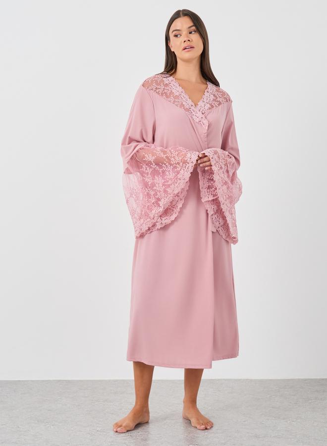 Styli Lace Insert Long Sleeve Robe - Image 1