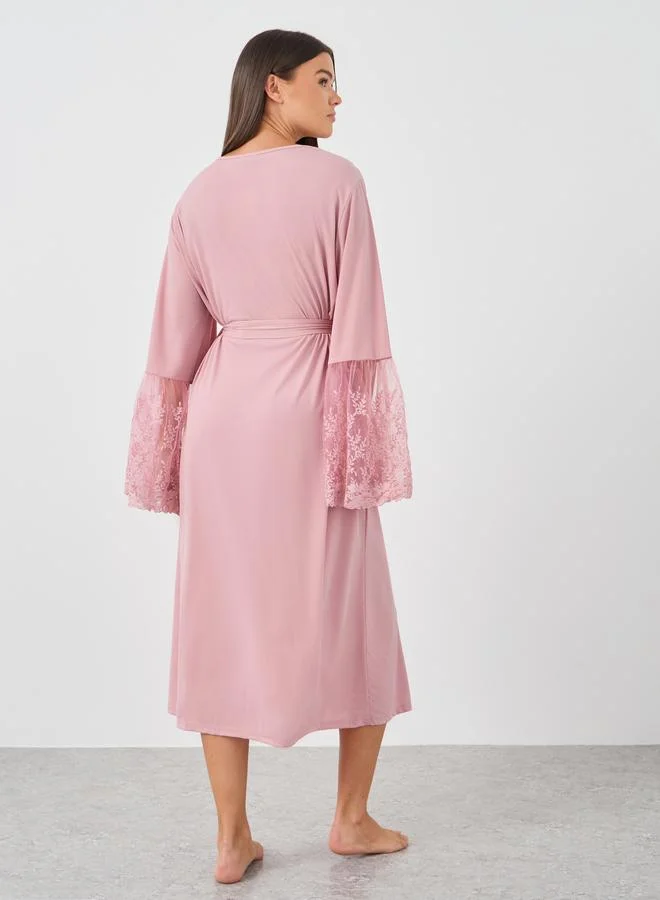 Styli Styli Lace Insert Long Sleeve Robe