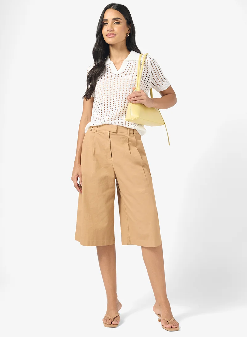 Ginger Knitted Openwork Collared Top