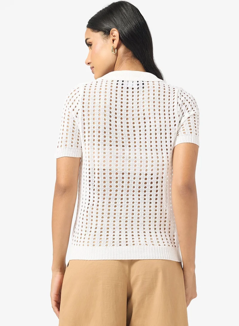 Ginger Knitted Openwork Collared Top