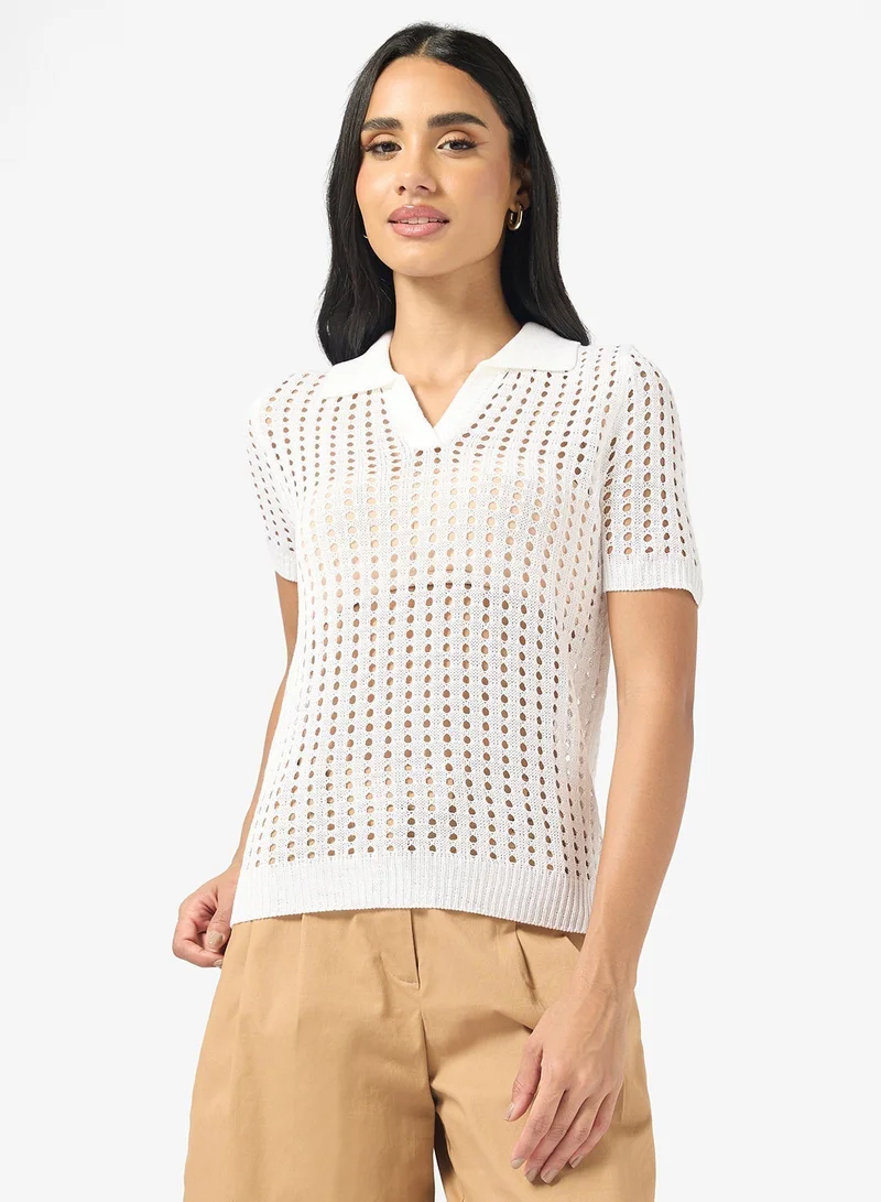 Ginger Knitted Openwork Collared Top