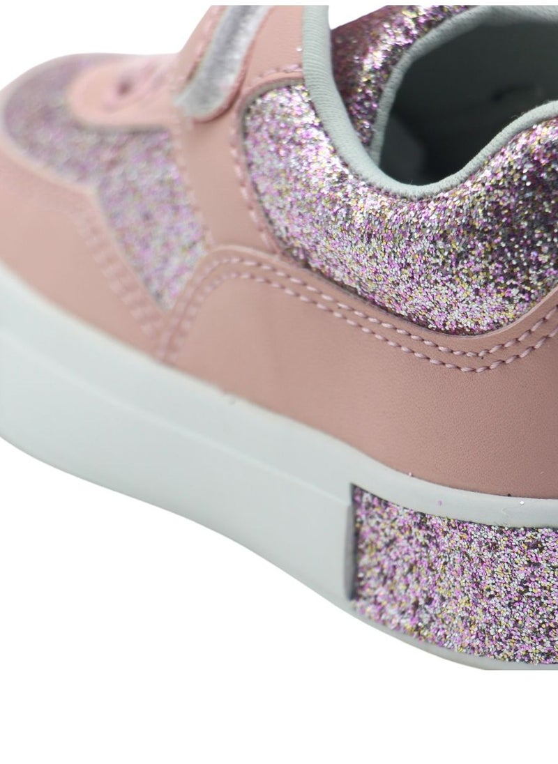 Mon Ami Girls’ Glitter Sparkle Sneakers – Lightweight Pink Casual Shoes with Hook & Loop Strap, Cushioned Insole, and Breathable Design for School, Outdoor Play, and Everyday Use  - Image 2