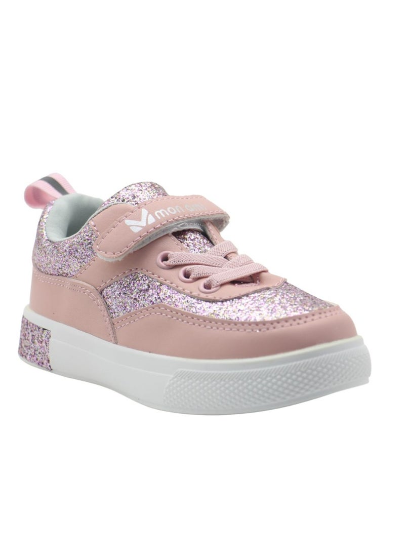 Mon Ami Girls’ Glitter Sparkle Sneakers – Lightweight Pink Casual Shoes with Hook & Loop Strap, Cushioned Insole, and Breathable Design for School, Outdoor Play, and Everyday Use  - Image 3