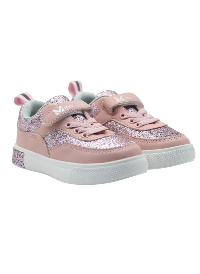 Mon Ami Girls’ Glitter Sparkle Sneakers – Lightweight Pink Casual Shoes with Hook & Loop Strap, Cushioned Insole, and Breathable Design for School, Outdoor Play, and Everyday Use  - Image 4