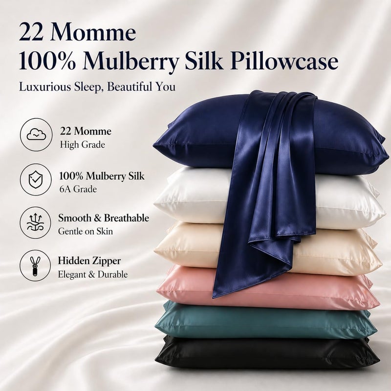 ROSEWARD Oeko-TEX Certified Navy Silk Pillow Cases Queen, 22 Momme, 100% Natural Mulberry Silk Pillowcase for Women Hair and Skin, Organic (Navy Blue, Queen) - Image 2