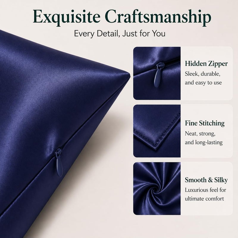 ROSEWARD Oeko-TEX Certified Navy Silk Pillow Cases Queen, 22 Momme, 100% Natural Mulberry Silk Pillowcase for Women Hair and Skin, Organic (Navy Blue, Queen) - Image 4