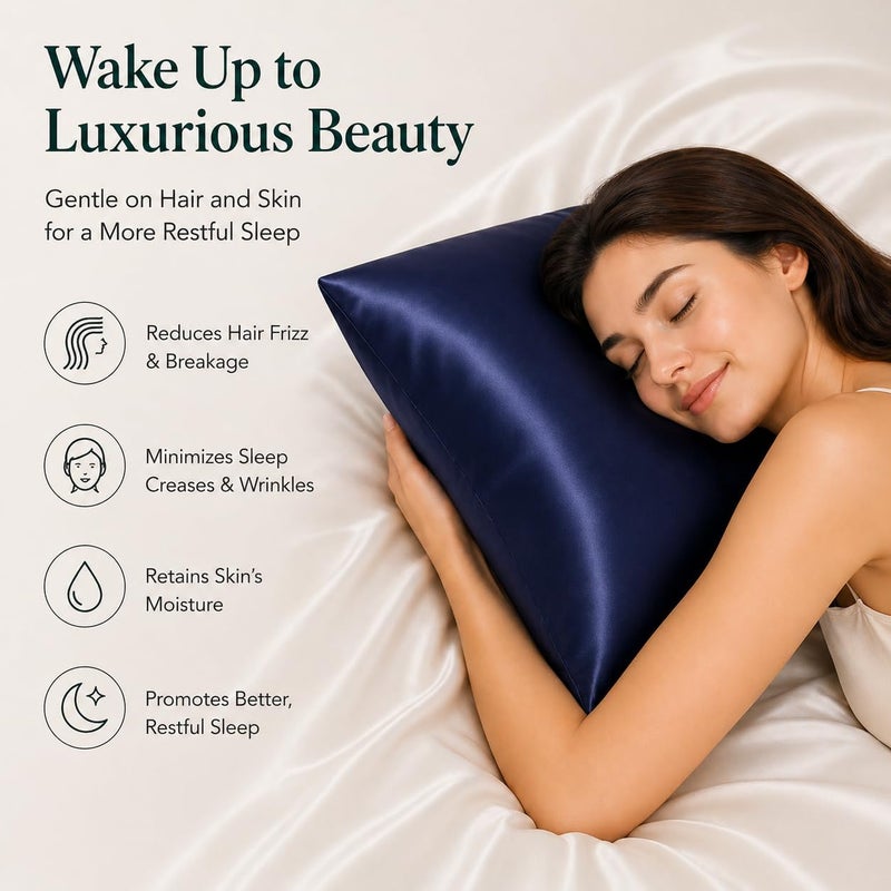 ROSEWARD Oeko-TEX Certified Navy Silk Pillow Cases Queen, 22 Momme, 100% Natural Mulberry Silk Pillowcase for Women Hair and Skin, Organic (Navy Blue, Queen) - Image 3