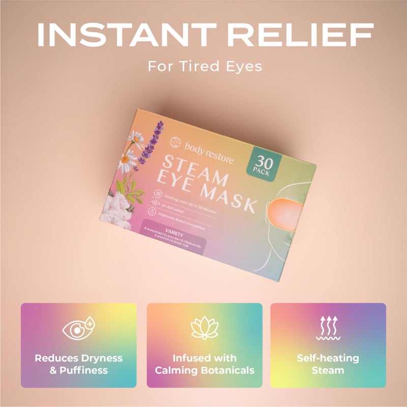 Body Restore Heated Eye Mask for Dry Eyes 30 Pack - Self Heating Warm Compress, Christmas Stocking Stuffers, White Elephant, Birthday Gifts for Women, Men, Stye Eye Treatment, Relaxation - Variety - Image 2