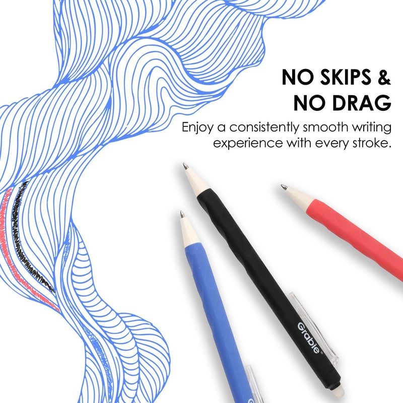 Grabie Erasable Gel Pens, Medium Point 0.7 mm Erasable Pens, Make Mistakes Disappear for Drawing Writing Planner, Pack of 6, Black/Blue/Red - Image 4