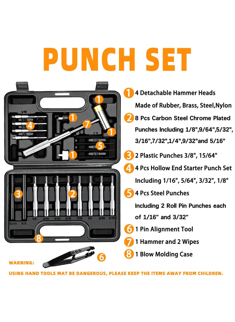 BESTNULE BESTNULE Punch Set, Punch Tools, Roll Pin Punch Set, Made of Solid Material Including Steel Punch and Hammer, Ideal for Machinery Maintenance with Organizer Storage Container (Without Bench Block)  - Image 2
