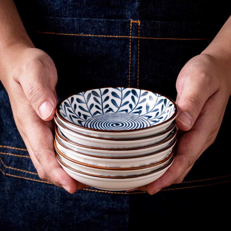 Swuut Japanese Style Ceramic Dipping Bowls Side Soy Sauce Dishes for Sushi Sauce Snack Dip 3 Oz Small Blue and White Pinch Bowl for Kitchen Prep - Set of 6 (4 inch) - Image 2