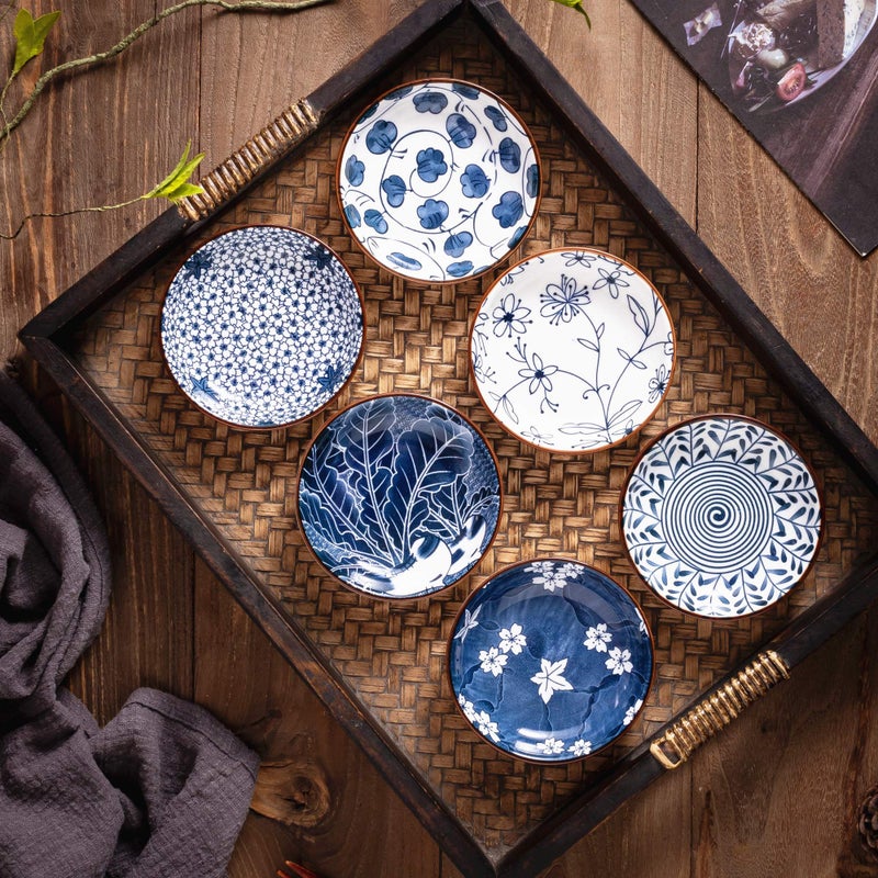 Swuut Japanese Style Ceramic Dipping Bowls Side Soy Sauce Dishes for Sushi Sauce Snack Dip 3 Oz Small Blue and White Pinch Bowl for Kitchen Prep - Set of 6 (4 inch) - Image 3