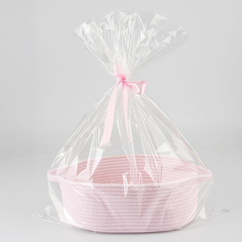 JUNBOLE Baby Gifts Basket Empty with Gifts Bag and Ribbon13â€x10â€x5â€ Gift Baskets to Fill Easter Baskets Birthday Baskets Small Woven Cotton Rope Basket Baby Toy Baske pink, large - Image 1