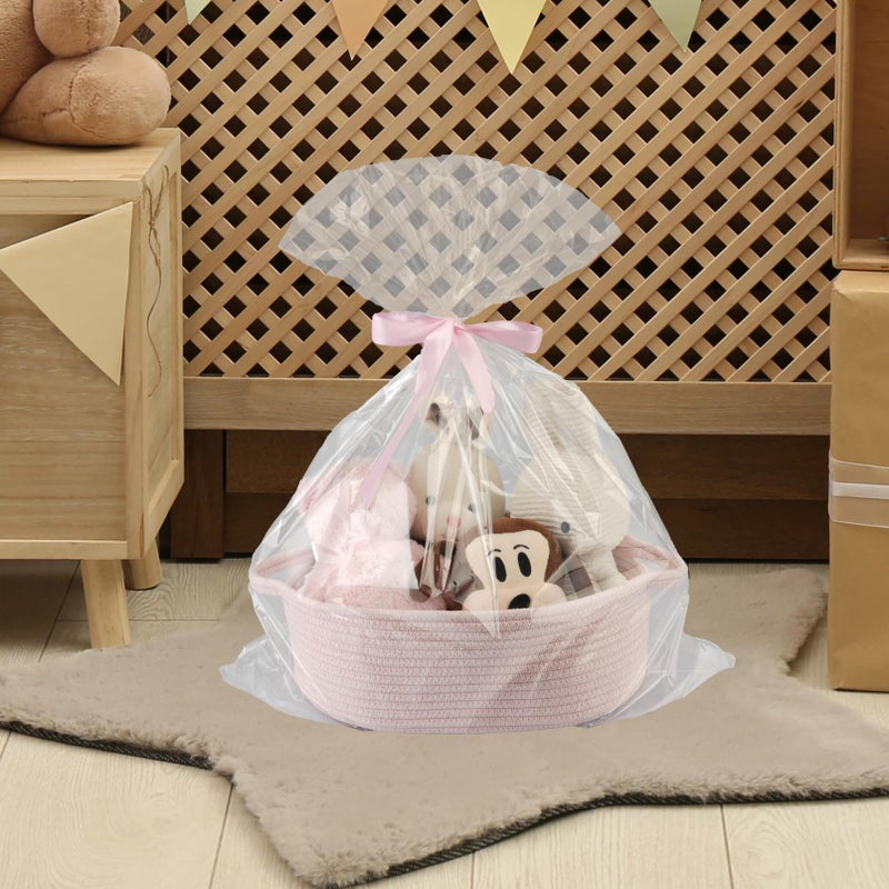 JUNBOLE Baby Gifts Basket Empty with Gifts Bag and Ribbon13â€x10â€x5â€ Gift Baskets to Fill Easter Baskets Birthday Baskets Small Woven Cotton Rope Basket Baby Toy Baske pink, large - Image 5