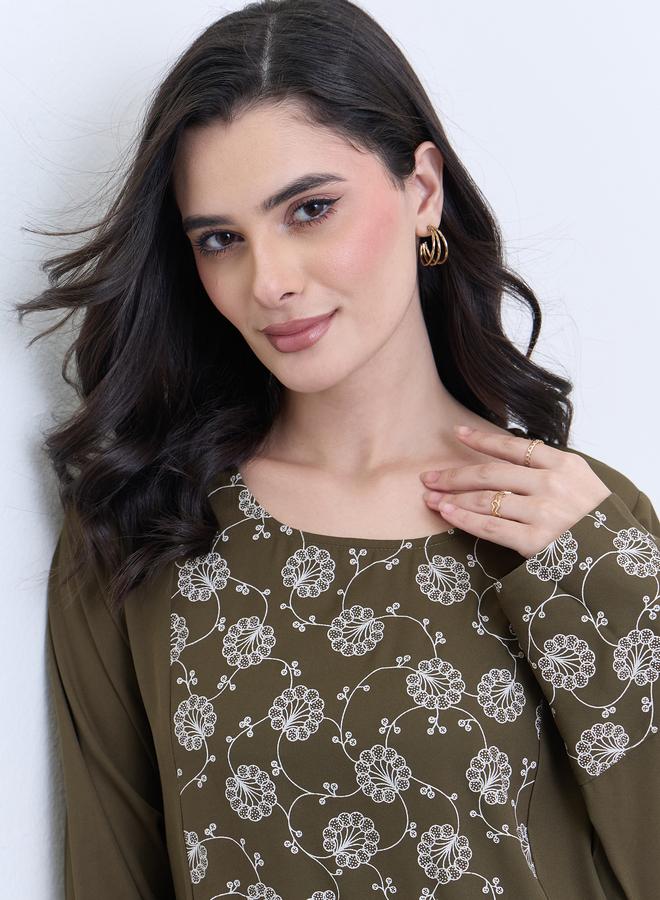 Amirah Floral Print Center Panel Jalabiya - Image 4